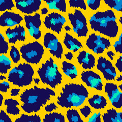 Trendy leopard seamless pattern. Abstract wild animal leo skin, yellow blue cheetah texture for fashion print design, fabric, textile, wrapping paper, background, wallpaper. Vector illustration © Ketmut