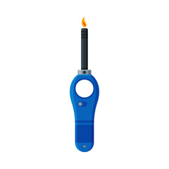 Blue Stove Kitchen Lighter with Fire, Flammable Equipment Vector Illustration