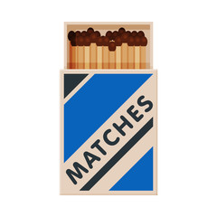 Opened Cardboard Matchbox with Matches, Sulphur Head Match set for Bonfire, Gas Stove, Smoking Vector Illustration