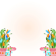 Fototapeta na wymiar Watercolor Gradient Background with Spring Floral Decoration 