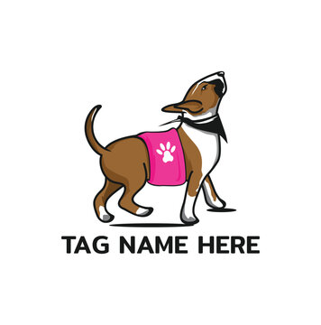Bull terrier walk tag name design concpet vector
