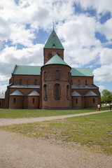 Fototapeta na wymiar Sct bendts church i denmark woth blue sky and clouds