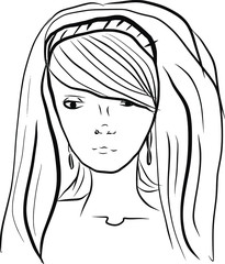 Portrait of sa girl hand drawn doodle. Vector illustration. 