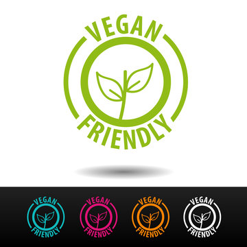 Vegan friendly badge. Vegan logo icon. 