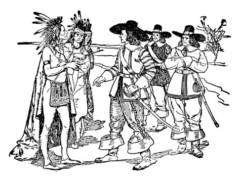 European Settlers, Vintage Illustration.