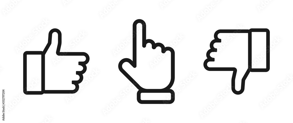Aufkleber thumbs up and down with pointing finger. like and dislike vector icons, isolated. like or thumb up a