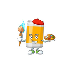 creative Artist of beer can cartoon character painting using a brush