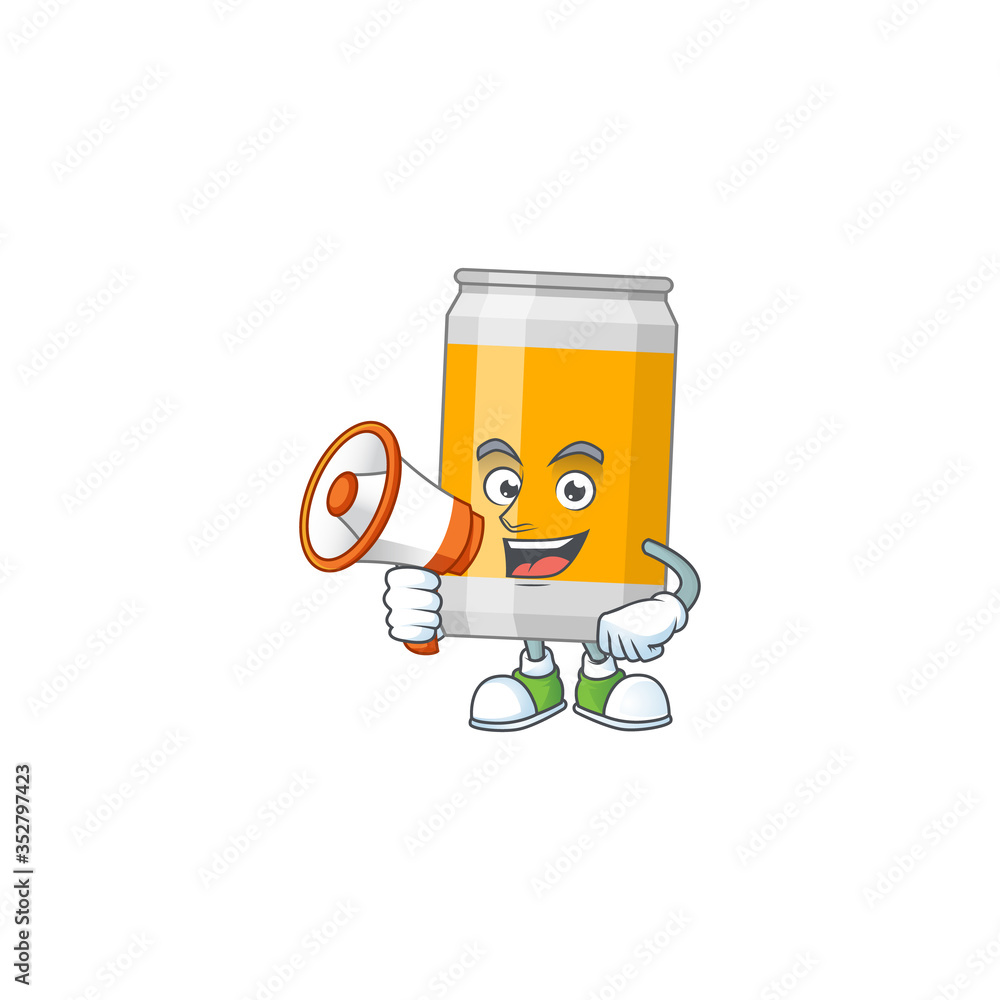 Sticker An image of beer can cartoon design style with a megaphone