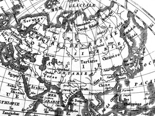 アンティークの世界地図　ユーラシア大陸