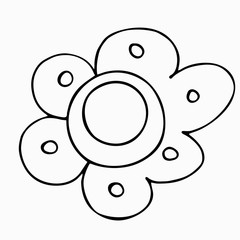  Simple flower in scandinavian style. Hand drawn doodle outline black clip art for icons or logo and cards.  Design for stickers and coloring. Stock vector illustration isolated on white background.