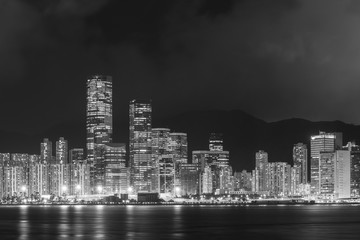 Fototapeta na wymiar Panorama of downtown of Hong Kong city at night