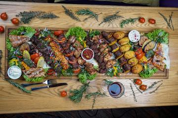 Delicious grilled meat and steak with fresh vegetable