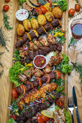 Delicious grilled meat and steak with fresh vegetable