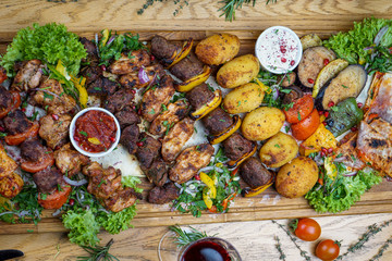 Delicious grilled meat and steak with fresh vegetable