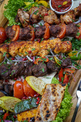 Delicious grilled meat and steak with fresh vegetable
