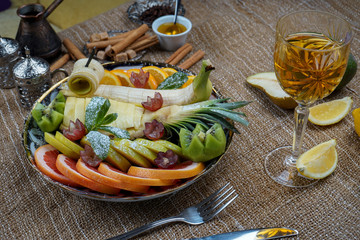 Healthy salad with fresh exotic fruit