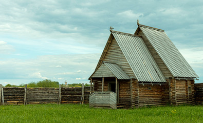 the old village hut made of logs