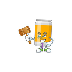 A wise Judge beer can cartoon mascot design wearing glasses