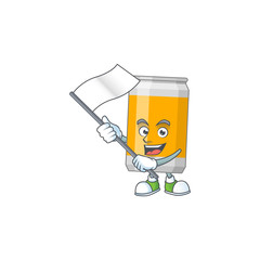 Cute caricature character of beer can with a white flag