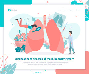 Lungs health. Prevention of lung diseases, fluorography, vaccination. Landing design template. Medical flat vector.