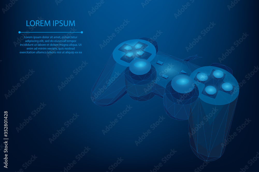 Aufkleber abstract mesh line and point gamepad for video games. low poly joystick illustration. vector polygon