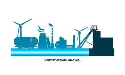 Obraz premium Concept of industrial plant and manufacture building. Energy generation and heavy industry. Progress or loading bar