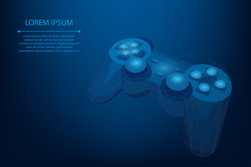 Abstract mesh line and point gamepad for video games. Low poly joystick illustration. Vector polygonal concept of computer games. © Brazhyk