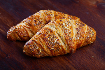 Closeup of delicious sweet croissants