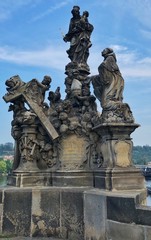 Obraz premium Ancient statue at Charle's Bridge Prague Czechia 