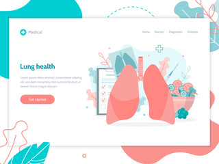 Prevention of lung diseases, proper nutrition, fluorography, vaccination. Medical web banner. Flat vector illustration.