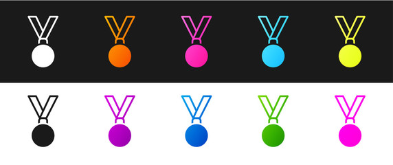 Set Medal icon isolated on black and white background. Winner achievement sign. Award medal. Vector Illustration