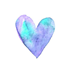 Fototapeta premium Watercolor big blue purple Heart love. Valentines day background texture. Hand drawn