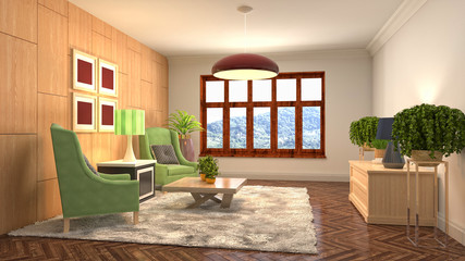 Interior of the living room. 3D illustration