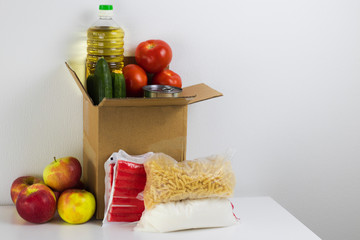 box with the necessary products for donations to people in difficult conditions