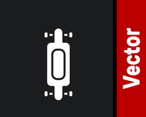 White Longboard or skateboard cruiser icon isolated on black background. Extreme sport. Sport equipment. Vector Illustration