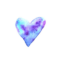 Watercolor big blue purple Heart love. Valentines day background texture. Hand drawn