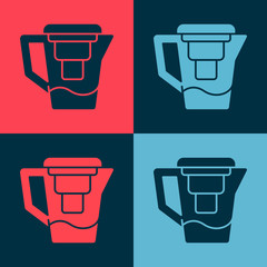 Pop art Water jug with a filter icon isolated on color background. Vector Illustration