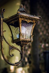 Forged decorative electric bronze lantern antique styling close up