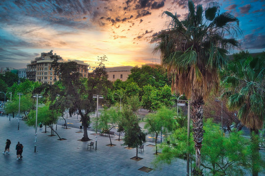 Aerial view of Plaza Universitat in Barcelona. Catalonia,Spain