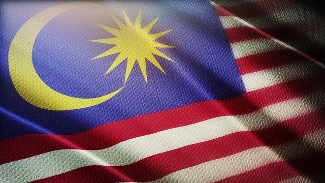 4k Malaysia National flag slow waving with visible wrinkles in Malaysian wind blue sky seamless loop background.A fully digital rendering;animation loops at 40 seconds;smooth texture.