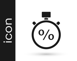 Grey Stopwatch and percent icon isolated on white background. Time timer sign. Vector Illustration