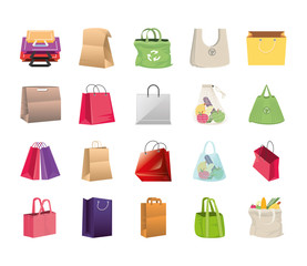set of icons shopping bags on white background