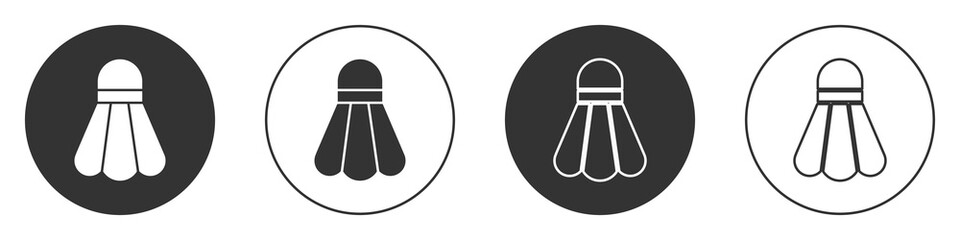 Black Badminton shuttlecock icon isolated on white background. Sport equipment. Circle button. Vector Illustration