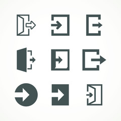 Emergency exit icons set vector Logout and output, outlet, out symbol icon isolated of flat style Safe condition sign