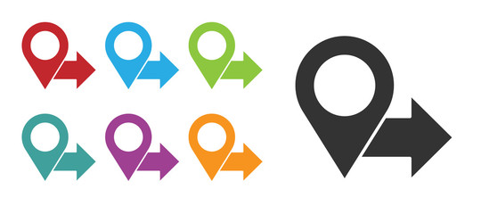 Black Map pin icon isolated on white background. Navigation, pointer, location, map, gps, direction, place, compass, search concept. Set icons colorful. Vector