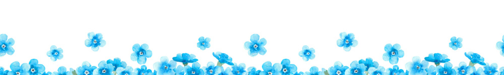 Watercolor blue flowers seamless border