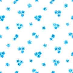 Fototapeta na wymiar Watercolor blue flowers seamless pattern