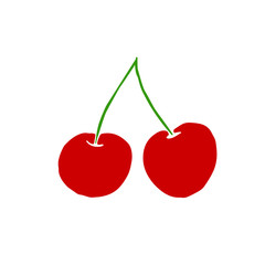 Simple flat color red cherry icon isolated on white background. Symbol summer, crop, fruitful year, berries. Hand drawn vector EPS10 illustration