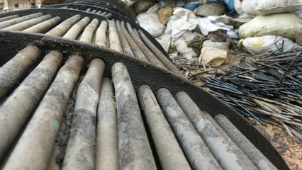 Rows of connected tube of pillars on the ground