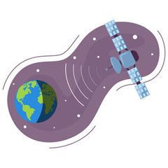 Illustration Receiving satellite signal. data transmission from space.